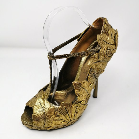 Alexander McQueen Runway Gold Leaf Peep Toe Heels